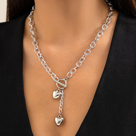 Womens Metal Heart Necklace And Bracelet Set